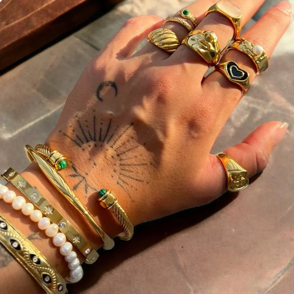 Adelaide Lazurite  18K Gold Stainless Steel Cuff Bracelet - Picture 3 of 8